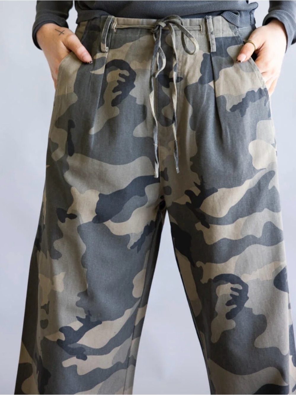 Mustard Seed Front Tie Pants for Women in Camo - Olive/Gray